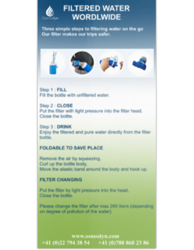Gourde filtrante 1 litre légère et compressible Performance garantie Osmodyn